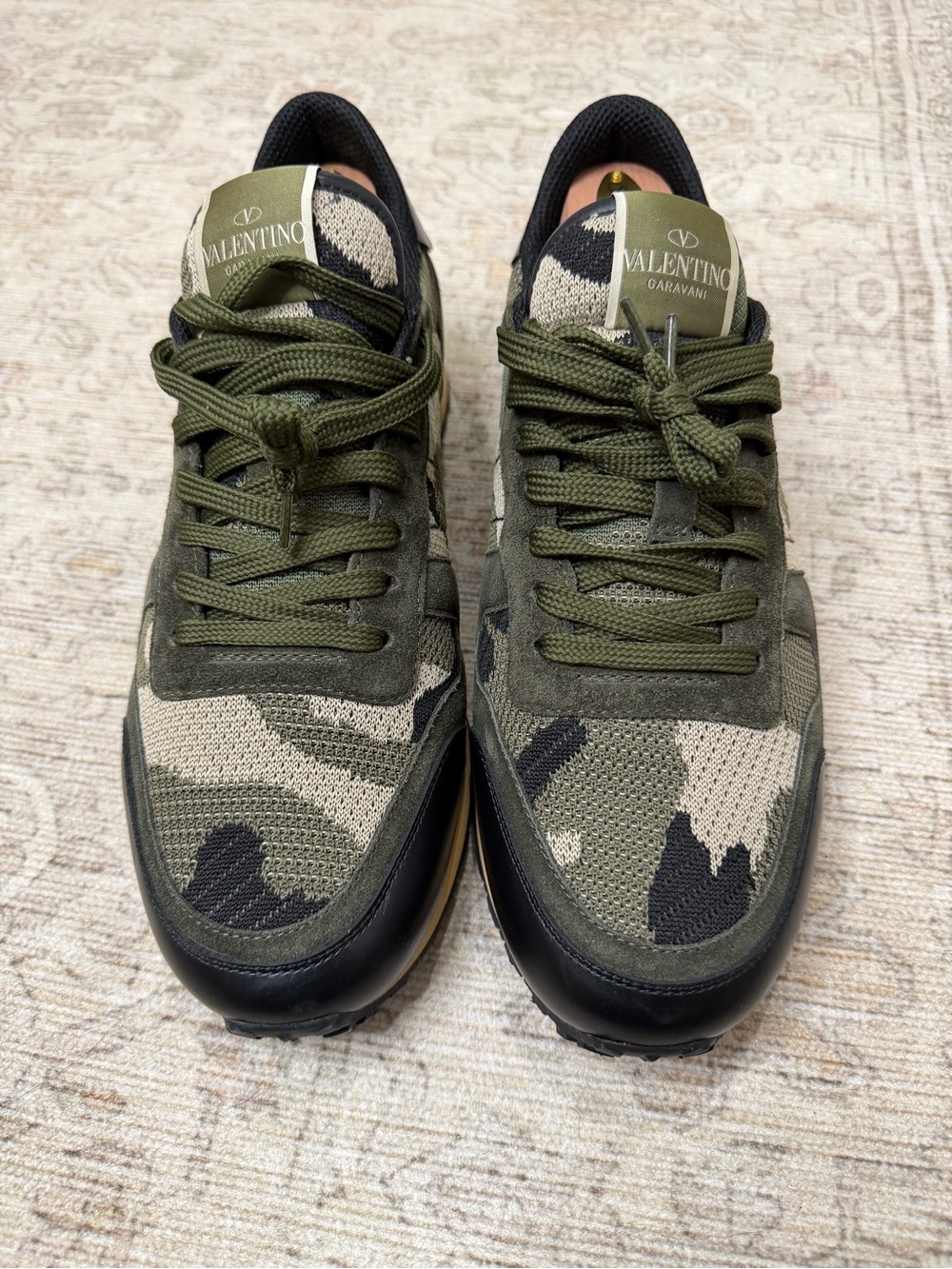Valentino Garavani Olive Green Camo Suede Knit Sneakers
